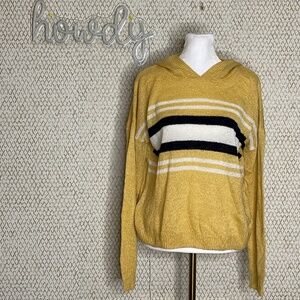 NWOT Hippie Rose Yellow Blue White Striped Knit Pullover Hoodie Sweater Size M